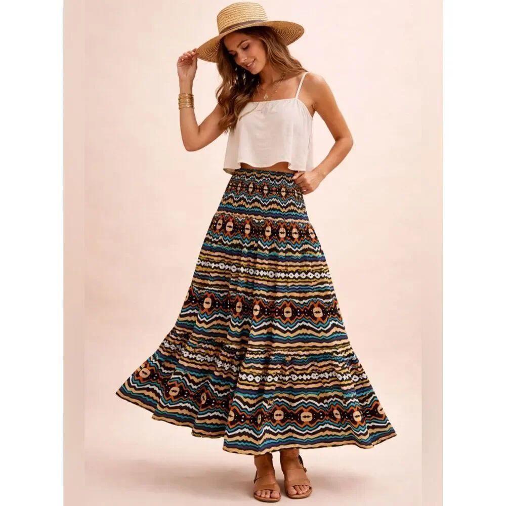NWT Elizabeth and James Multicolor Tribal Maxi Skirt